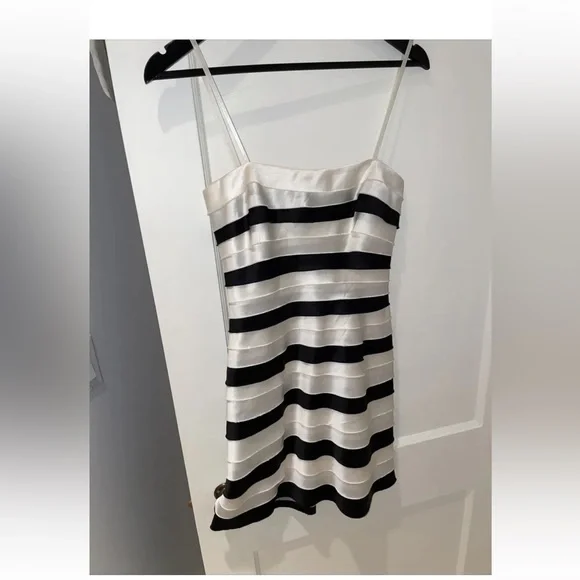 bcbg white and black striped dress Laviniah Foldover Long Sleeve Mini Dress Black L main image 0